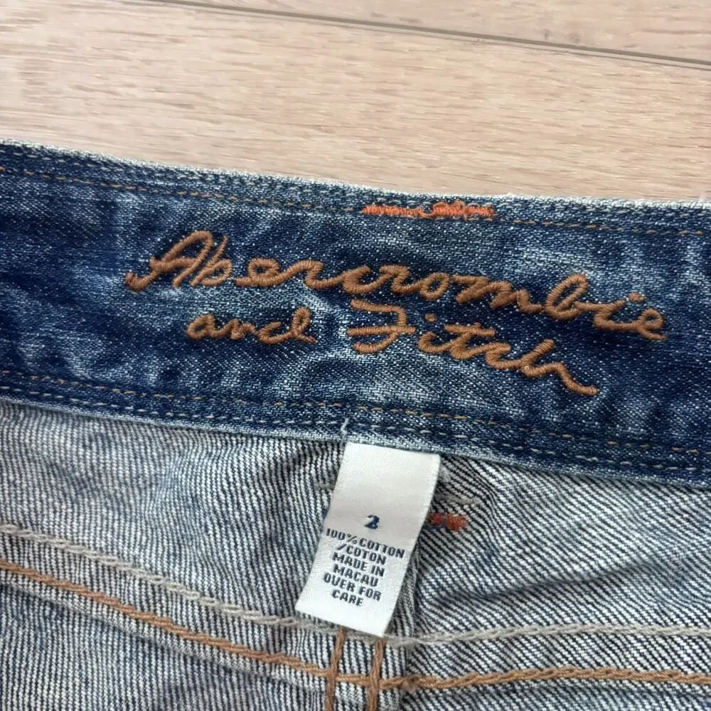 Abercrombie & Fitch Womens Low Rise Jean Shorts Y2K Long Bermuda Distress Denim